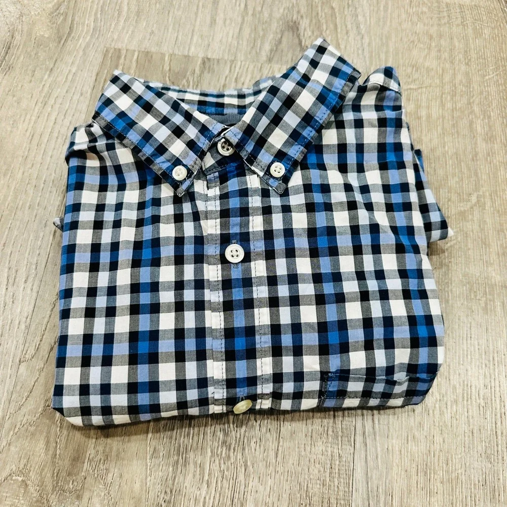 Banana Republic Shirt  Mens Medium Grant Fit Blue White Custom Gingham‎ Shirt